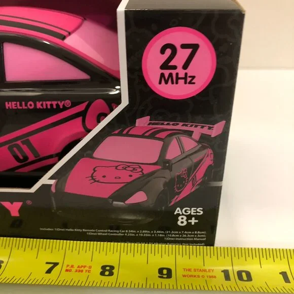 Hello Kitty Remote Control Racing Car & Wheel Controller Black Pink Set of 3 - Picture 10 of 16